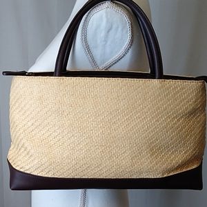 Etienne Aigner Natural Straw and Brown Leather Tote